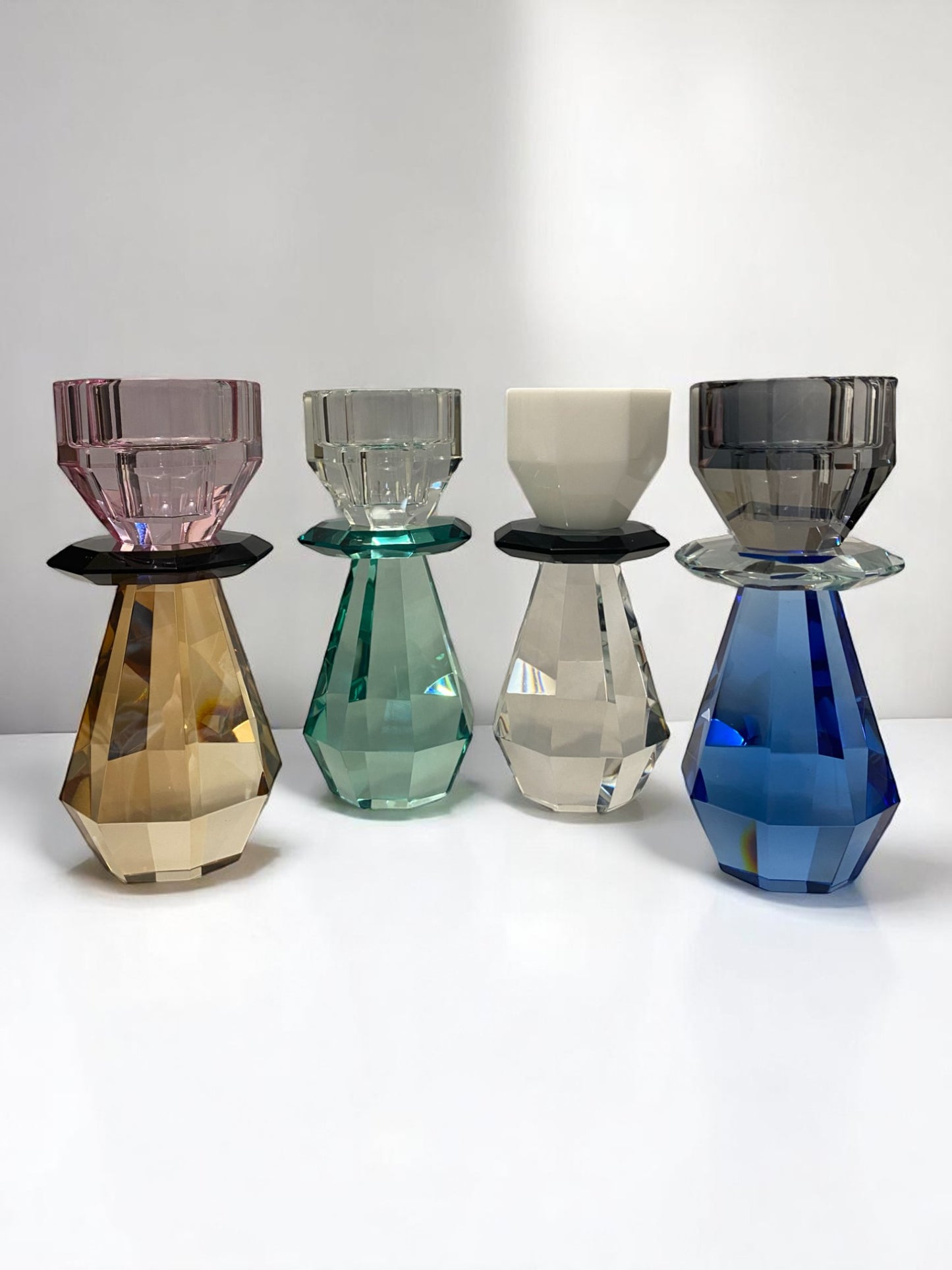 Modern Cut Candle Holder in Cobalt/ Smoke