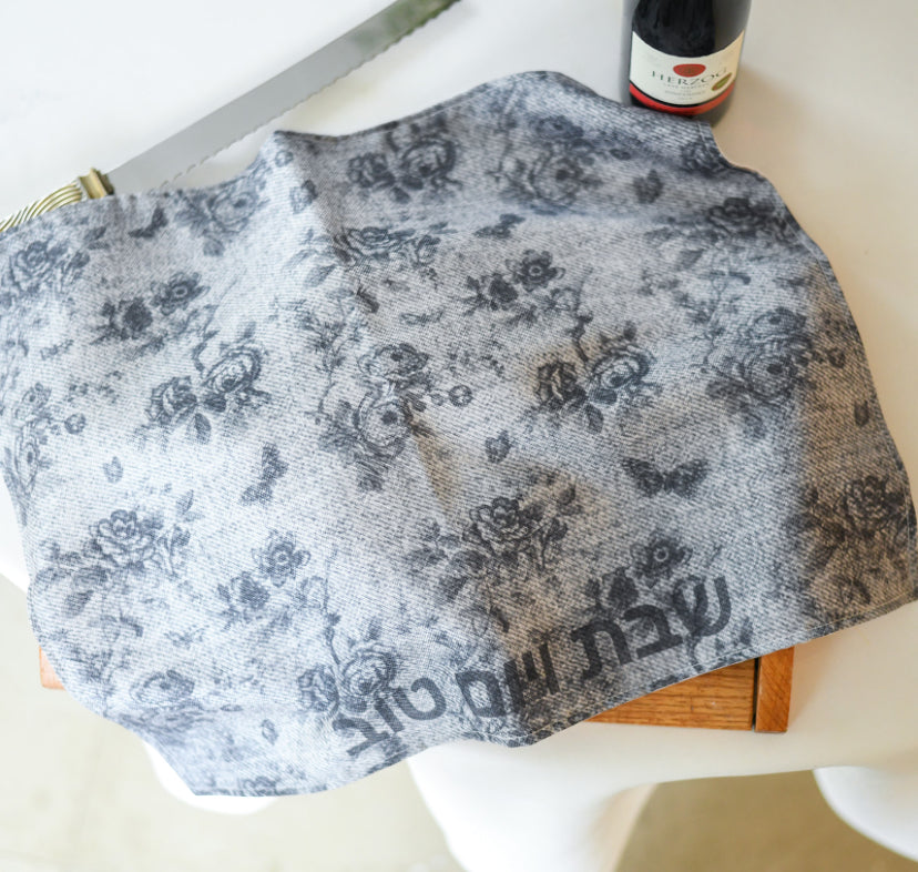 Black Floral Challa Cover