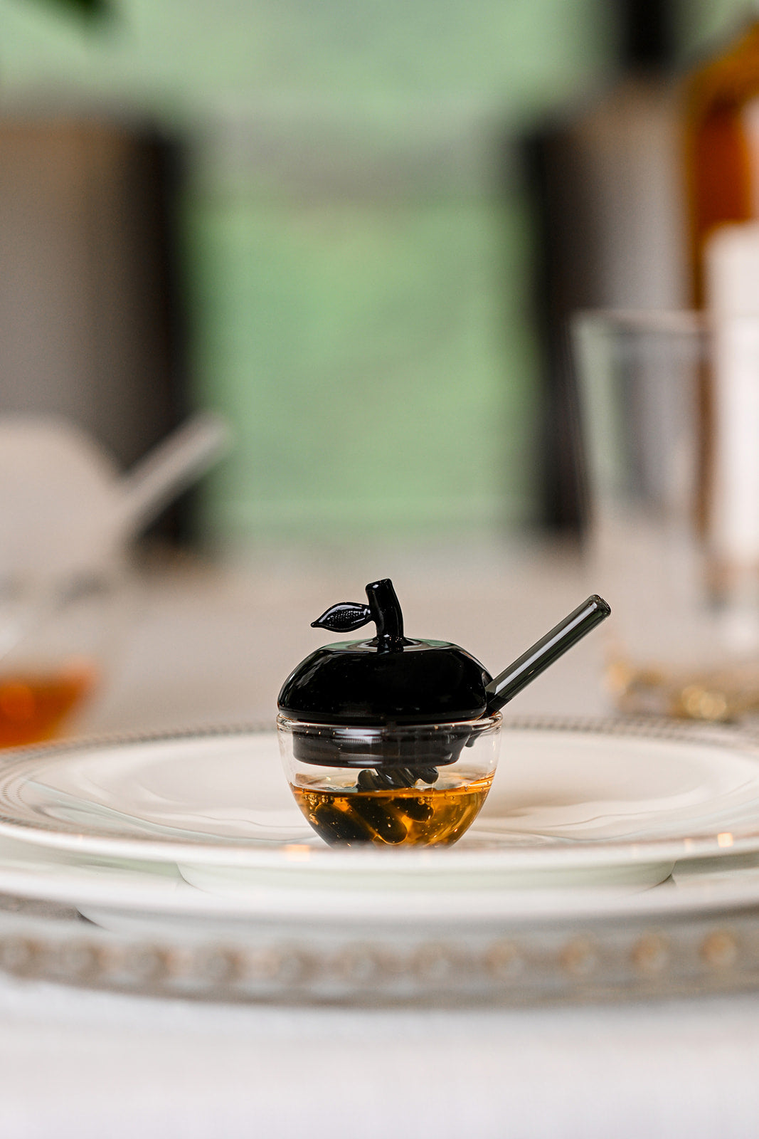 Black & White Honey Dish Set of 4