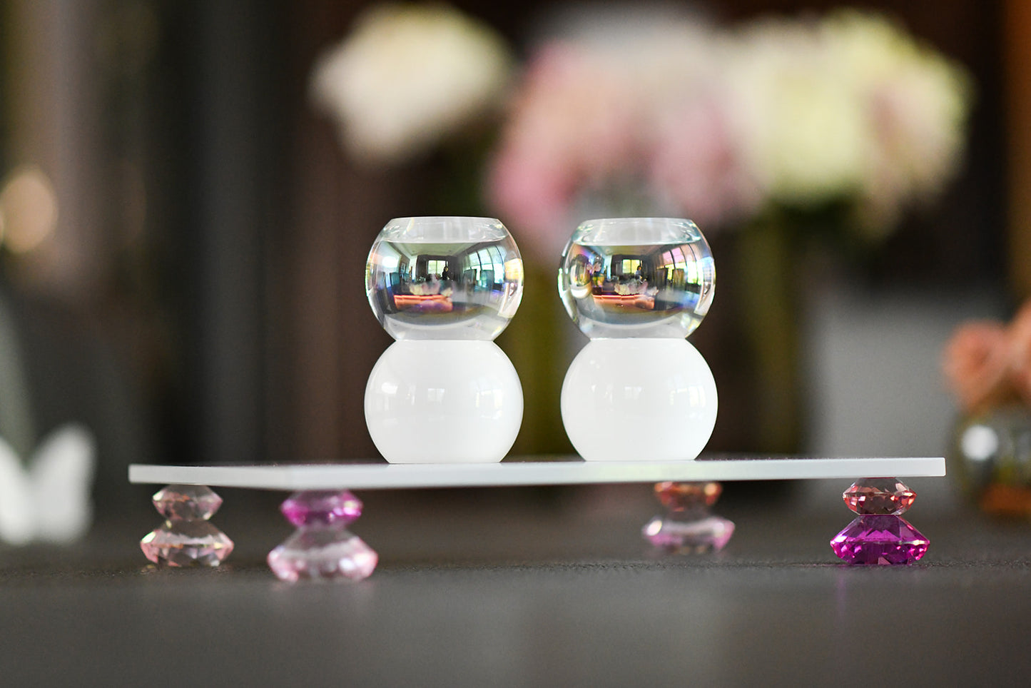 White/ Pink Diamond Stack Crystal Tray