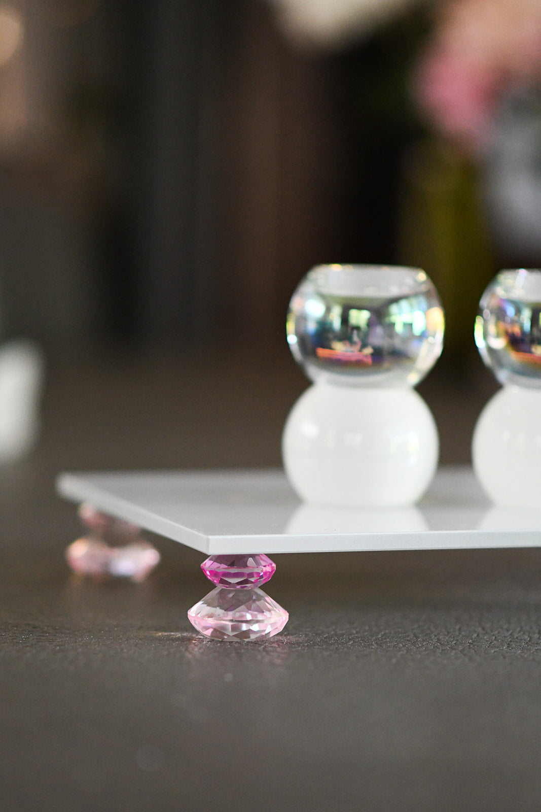 White/ Pink Diamond Stack Crystal Tray