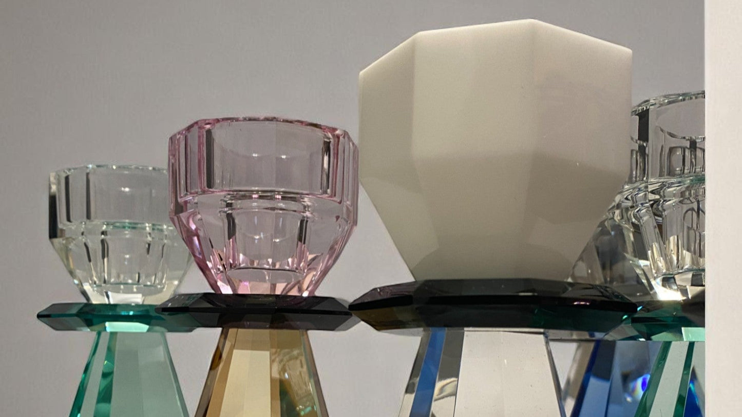 Modern Cut Candle Holder in White/Black