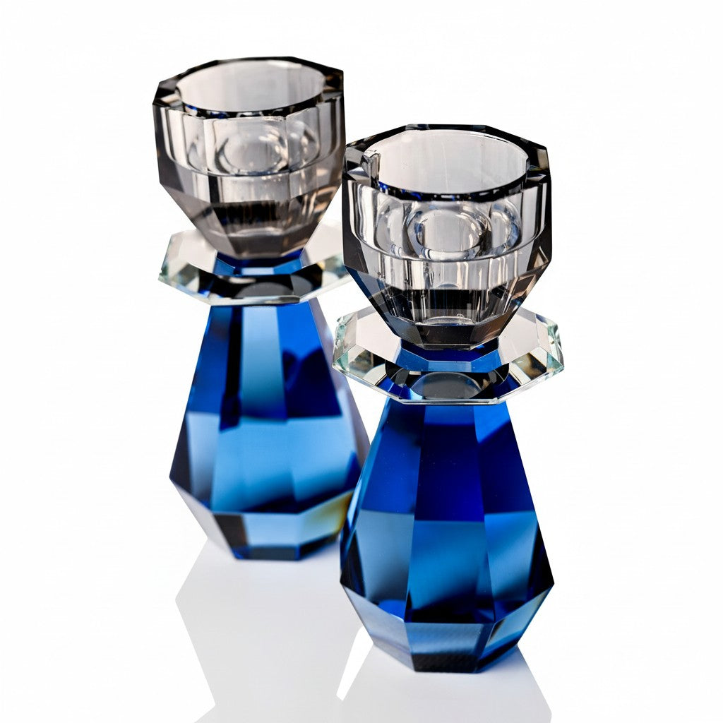 Daum クリスタル センターピース 53cm Modern Cut Tea-light & Candle Holder in Cobalt/ Smoke – Allison Pearl