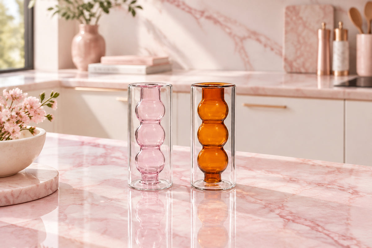 Pink and Amber Salt and Pepper Shakers