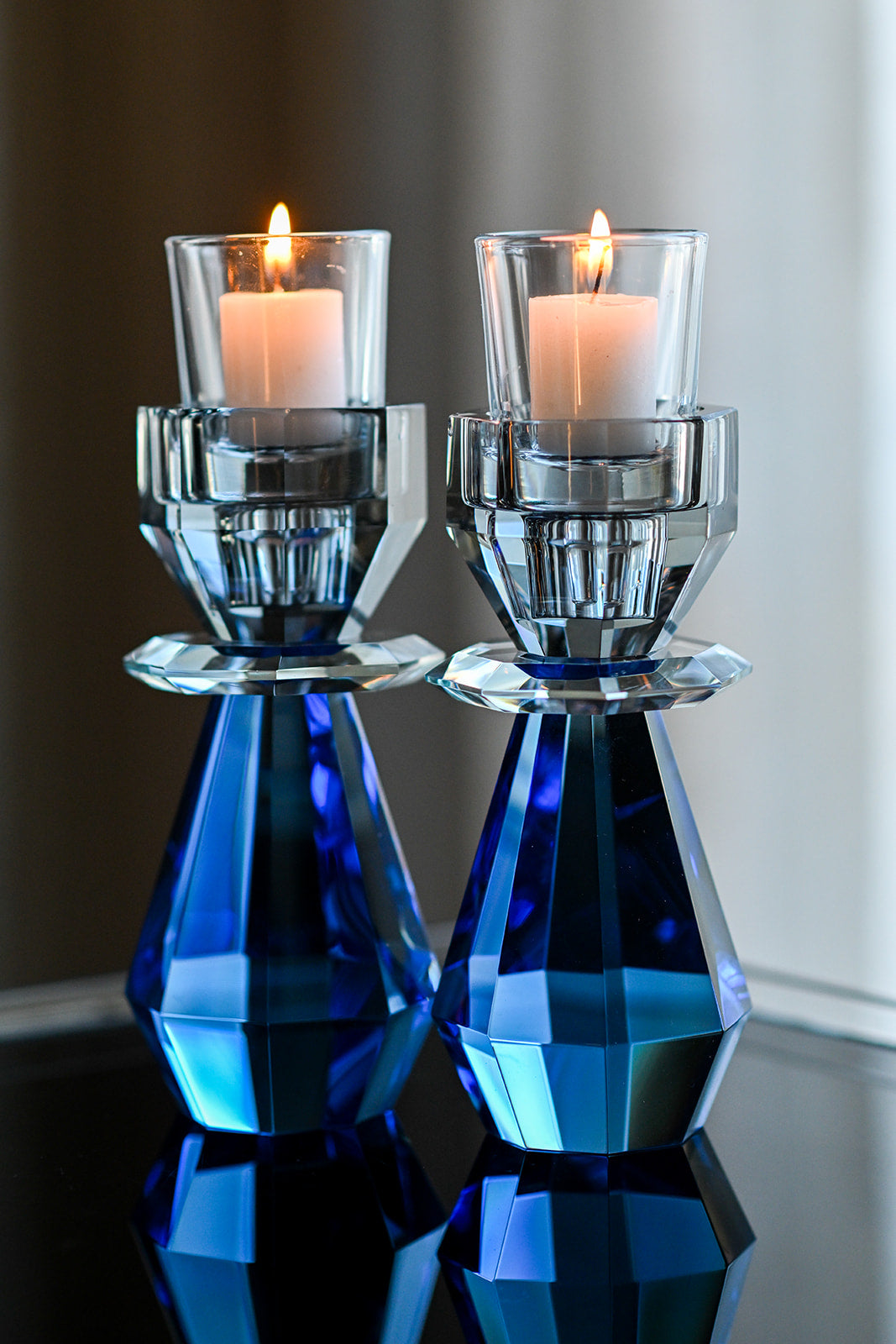 Modern Cut Tea-light & Candle Holder in Cobalt/ Smoke – Allison Pearl
