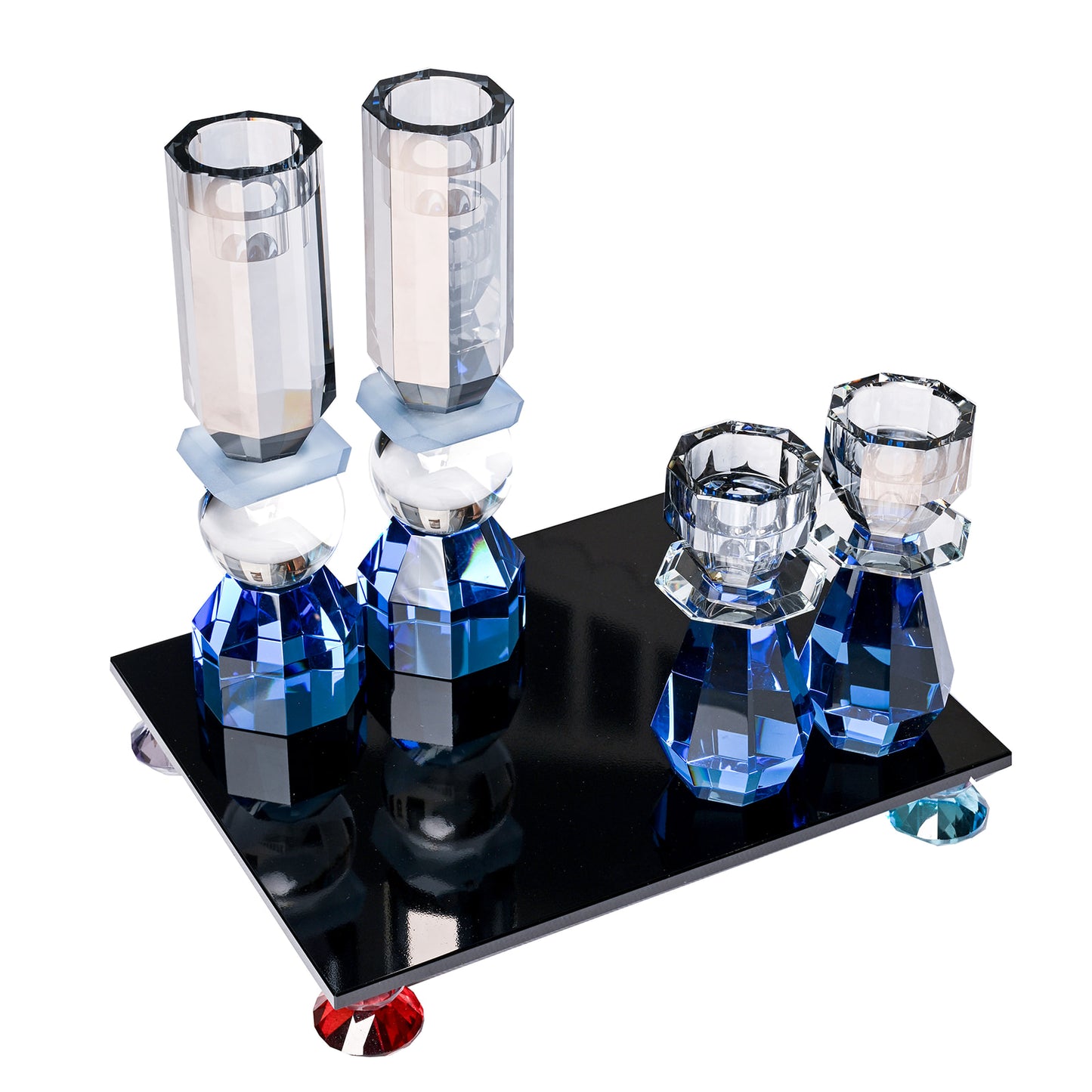 Modern Cut Tall Candle Sticks in Cobalt/ Smoke