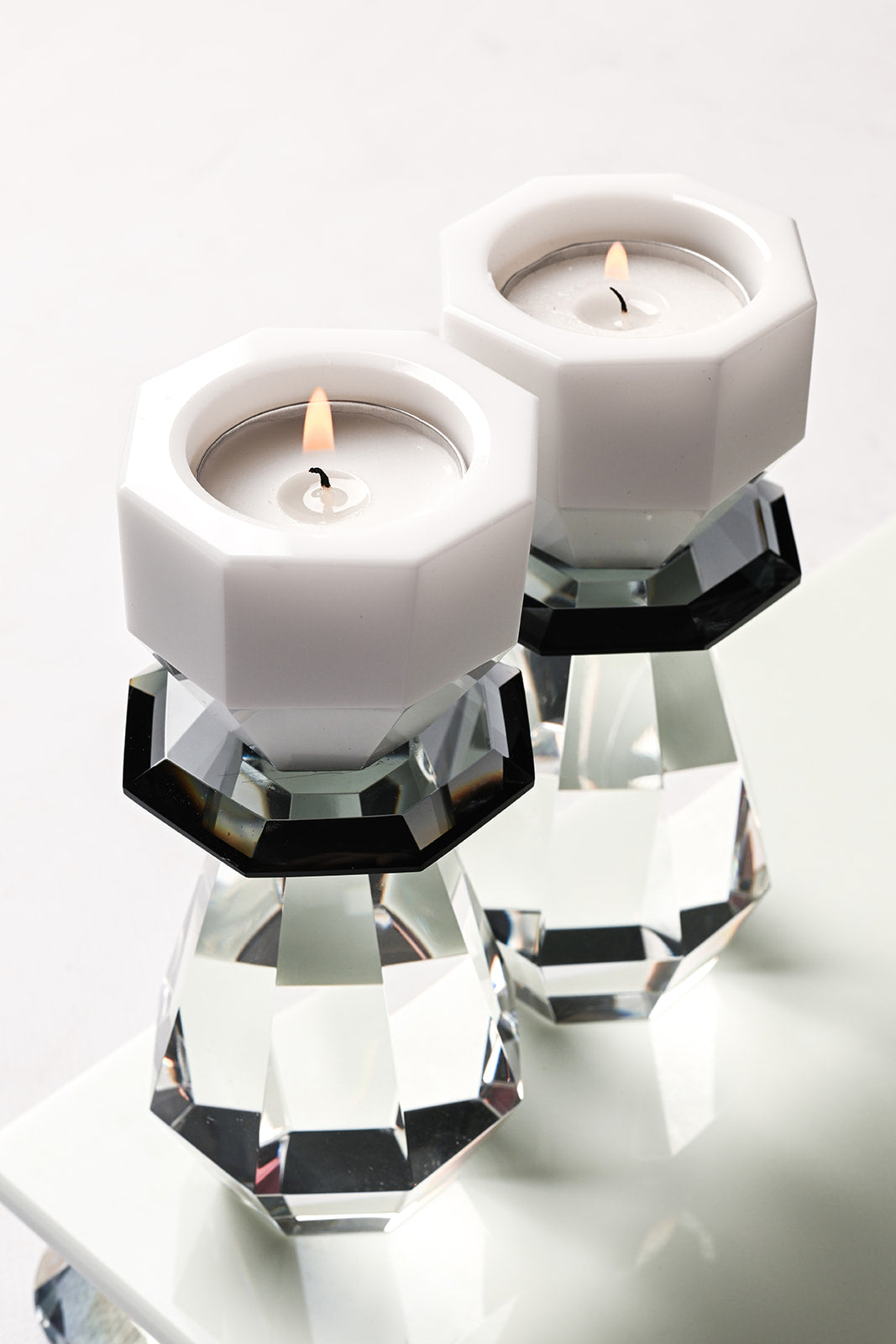Modern Cut Tea-Light & Candle Holder in White/Black