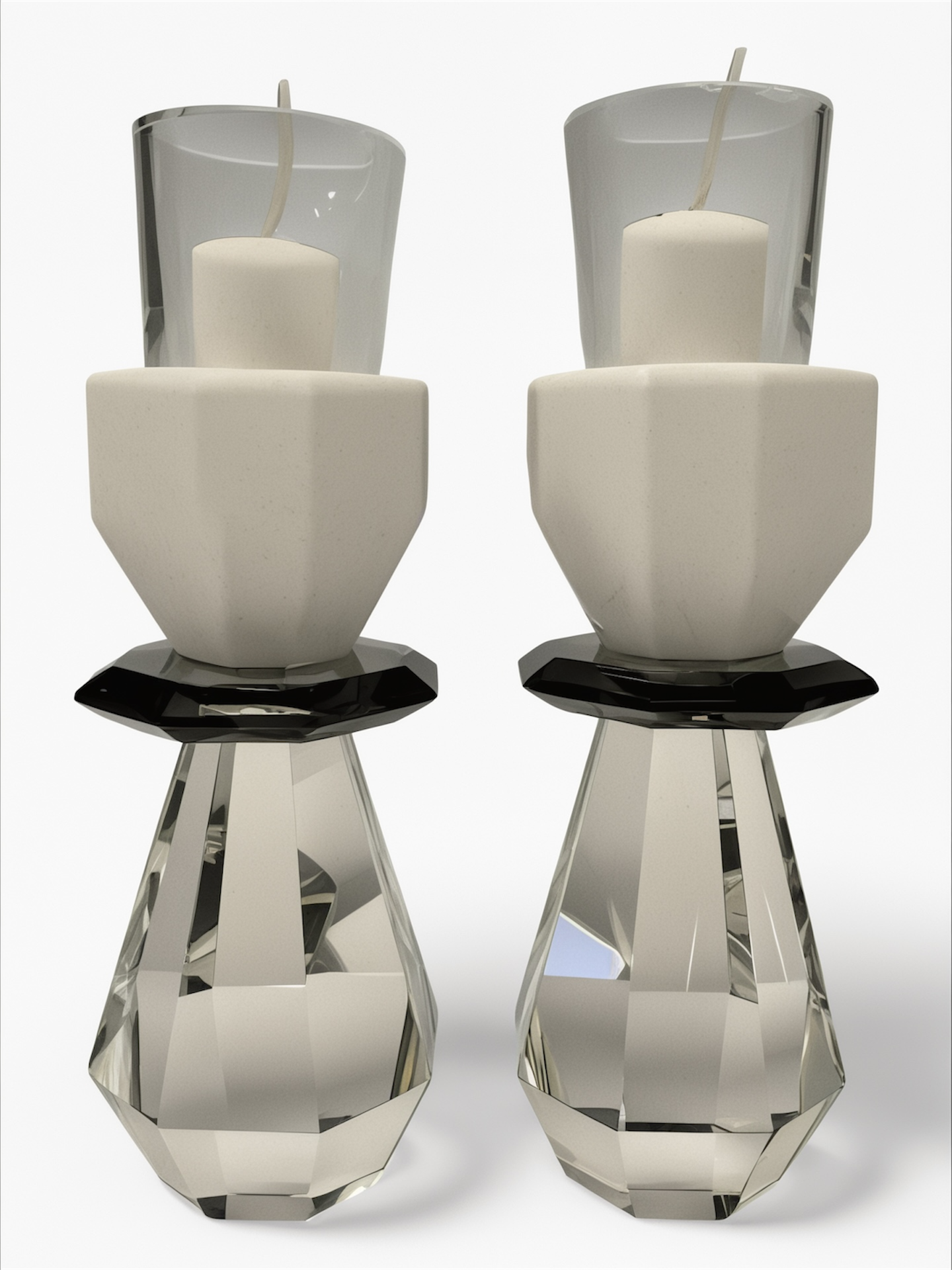 Modern Cut Candle Holder in White/Black
