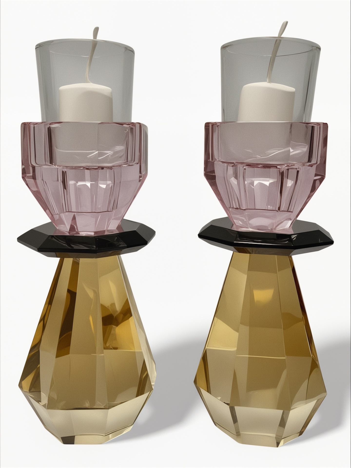 *PRE ORDER* Modern Cut Candle Holder in Pink/Amber