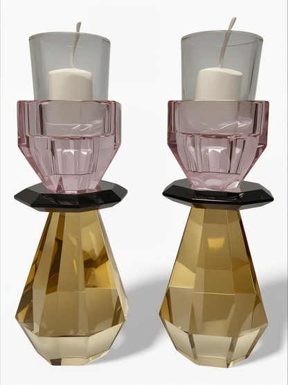 *PRE ORDER* Modern Cut Candle Holder in Pink/Amber