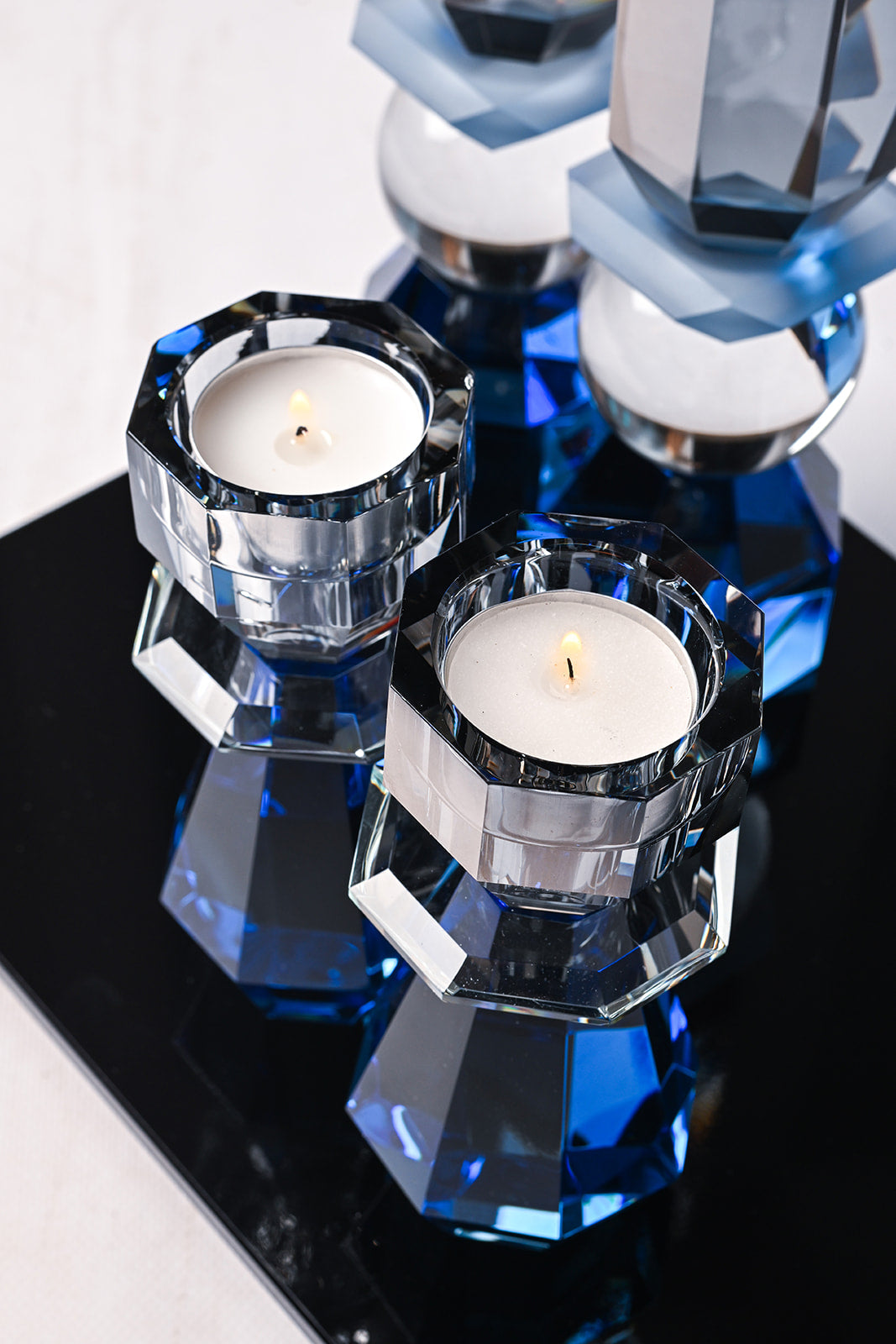 Modern Cut Tea-light & Candle Holder in Cobalt/ Smoke – Allison Pearl