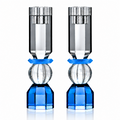 Modern Cut Tall Candle Sticks in Cobalt/ Smoke