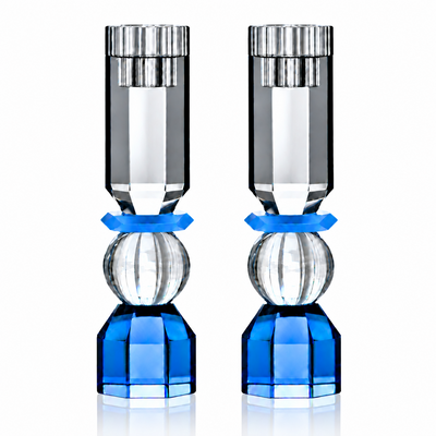Modern Cut Tall Candle Sticks in Cobalt/ Smoke