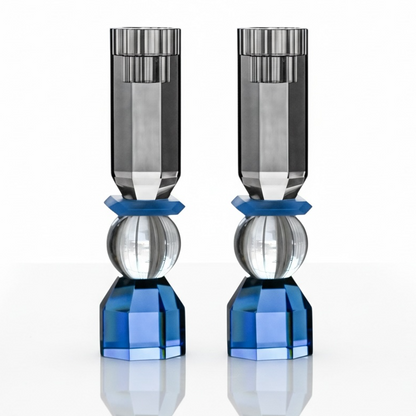 Modern Cut Tall Candle Sticks in Cobalt/ Smoke