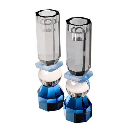 Modern Cut Tall Candle Sticks in Cobalt/ Smoke