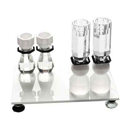Modern Cut Tea-Light & Candle Holder in White/Black