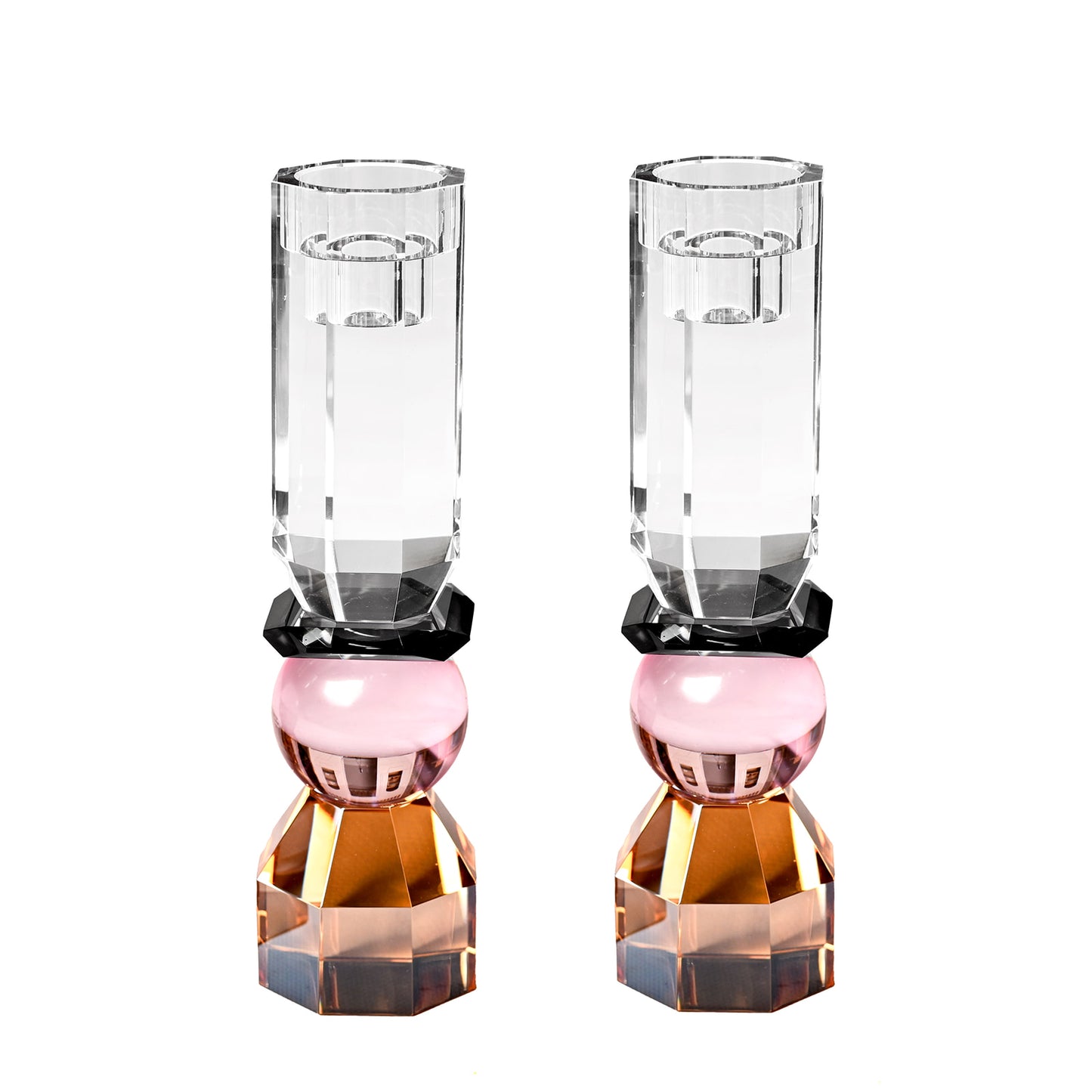 Modern Cut Tall Candle Sticks in Pink/ Amber