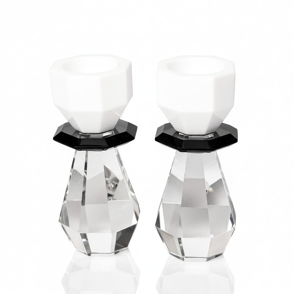 Modern Cut Tea-Light & Candle Holder in White/Black