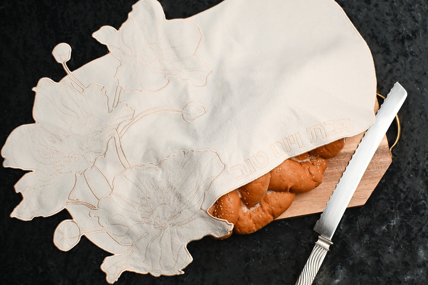 Ivory Flower Embroidered Challa Cover