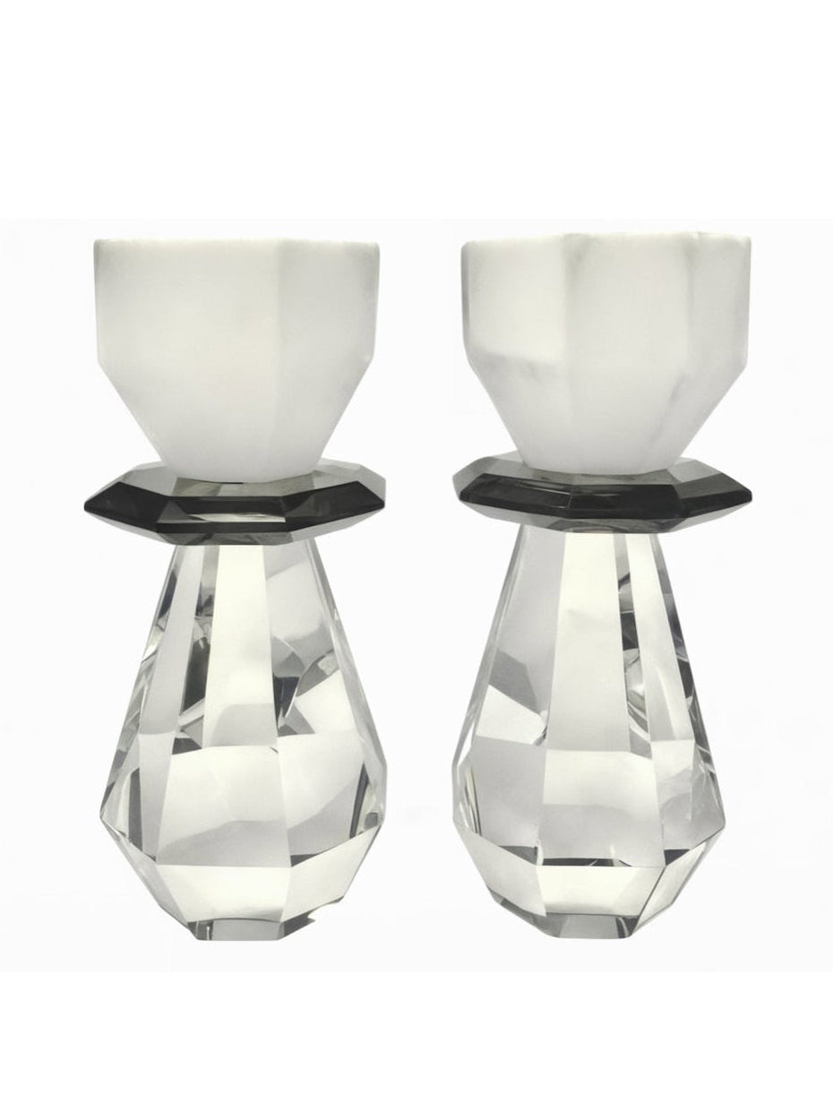 Modern Cut Candle Holder in White/Black