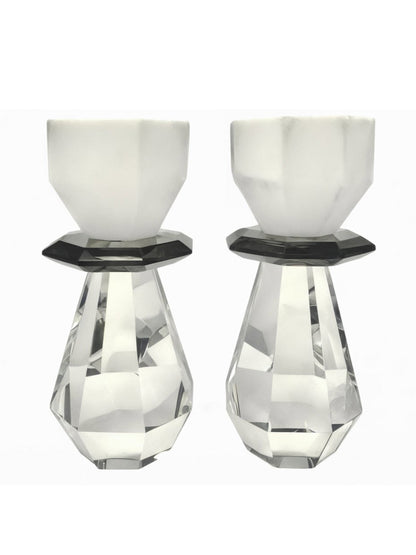 Modern Cut Candle Holder in White/Black
