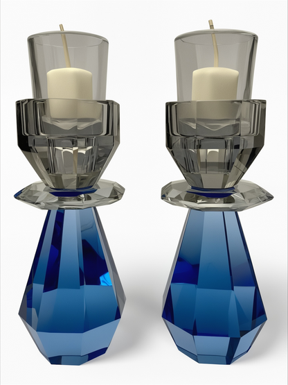Modern Cut Candle Holder in Cobalt/ Smoke