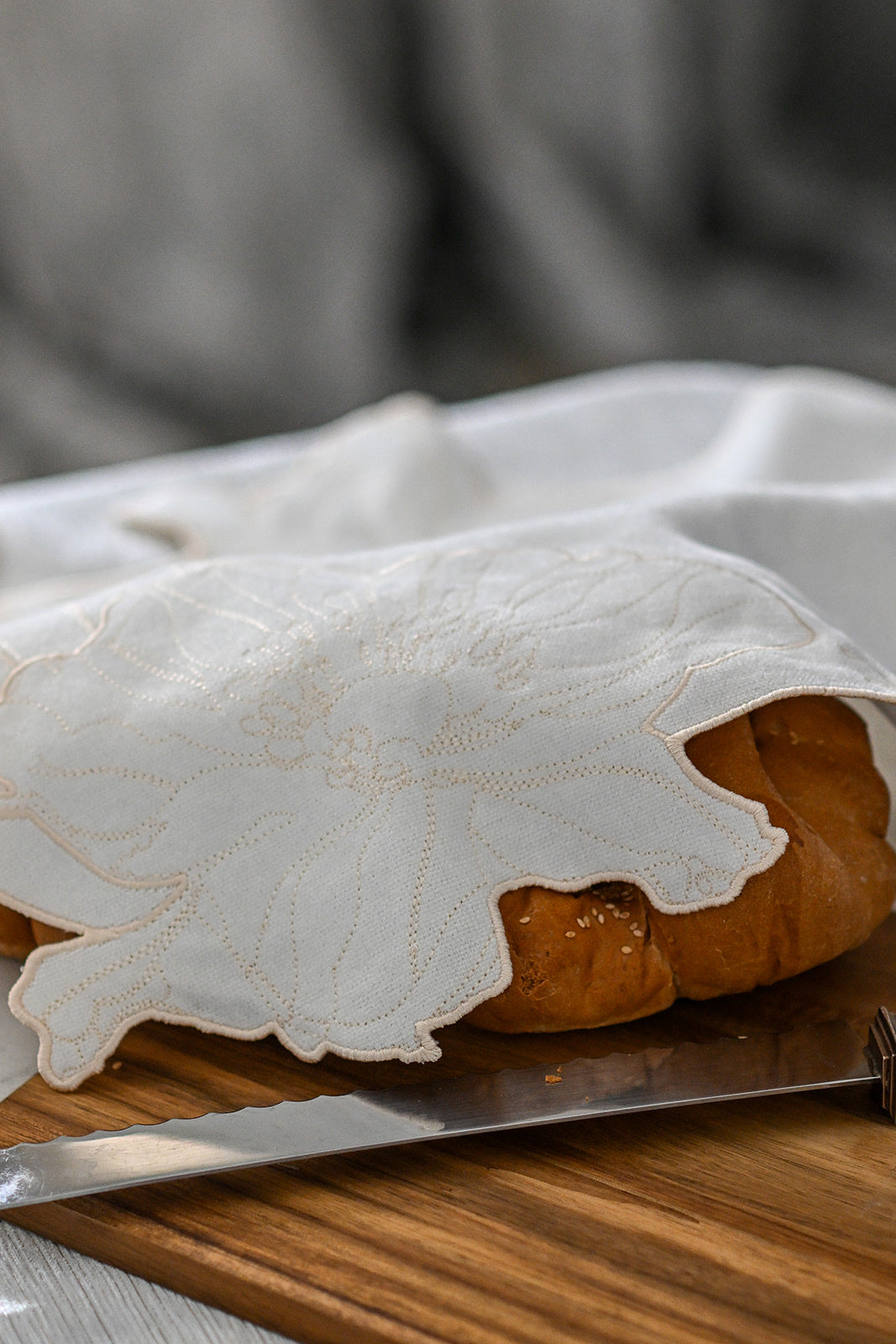 Ivory Flower Embroidered Challa Cover