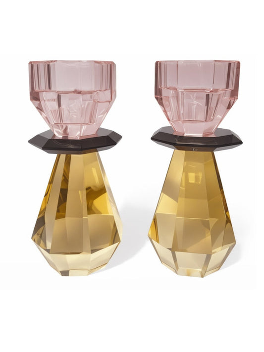 *PRE ORDER* Modern Cut Candle Holder in Pink/Amber