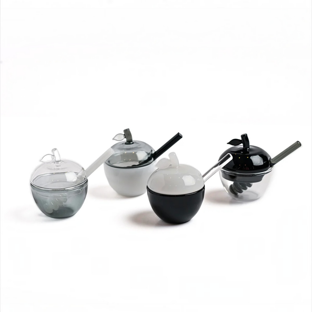 Black & White Honey Dish Set of 4