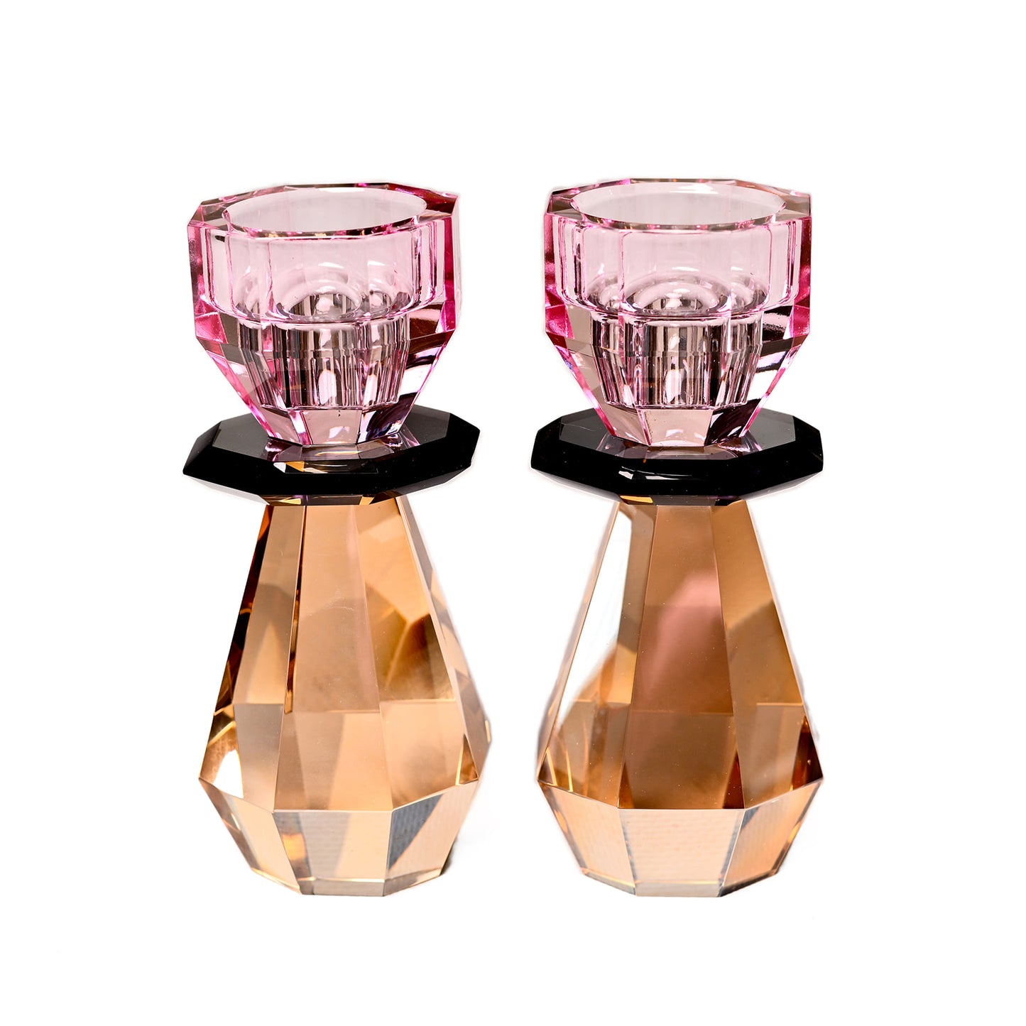 *PRE ORDER* Modern Cut Tea-Light & Candle Holder in Pink/Amber