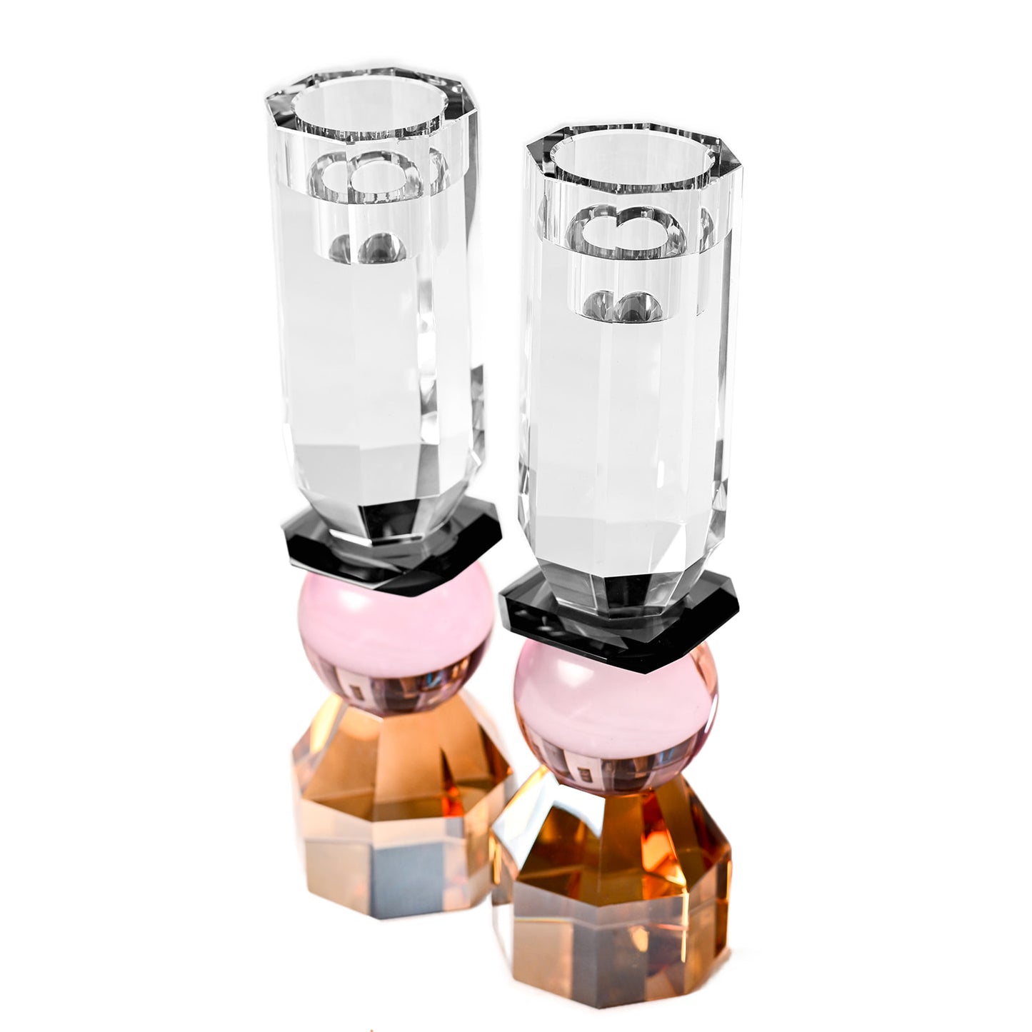 Modern Cut Tall Candle Sticks in Pink/ Amber