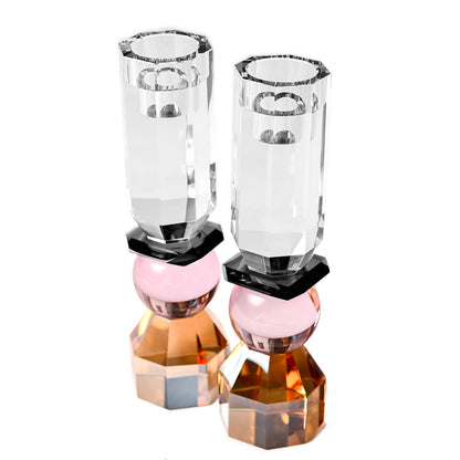 Modern Cut Tall Candle Sticks in Pink/ Amber