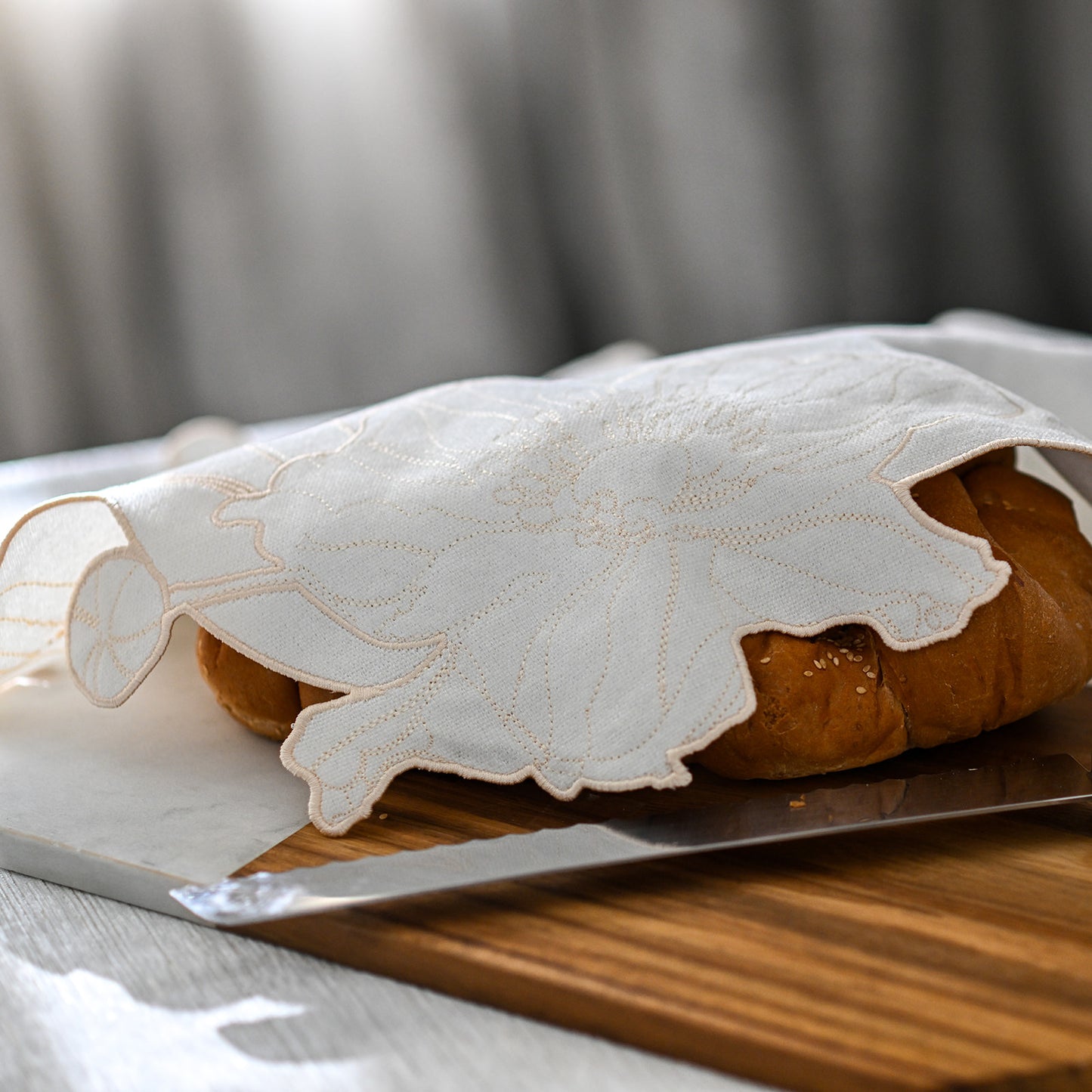 Ivory Flower Embroidered Challa Cover