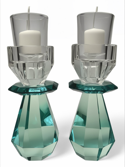 *PREORDER* Modern Cut Candle Holder in Emerald Green