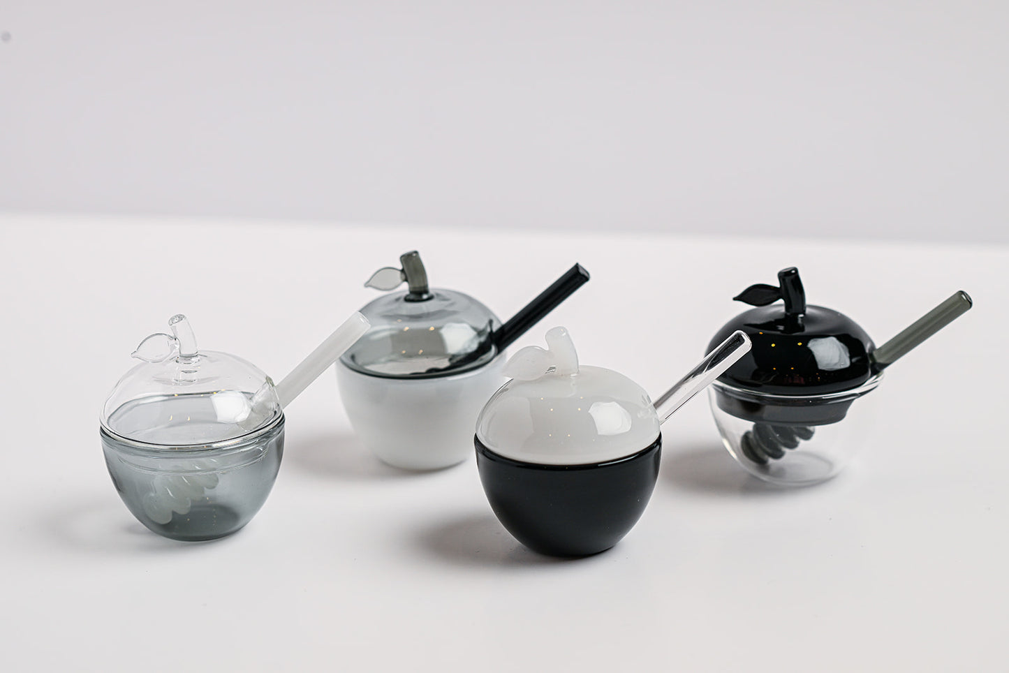 Black & White Honey Dish Set of 4