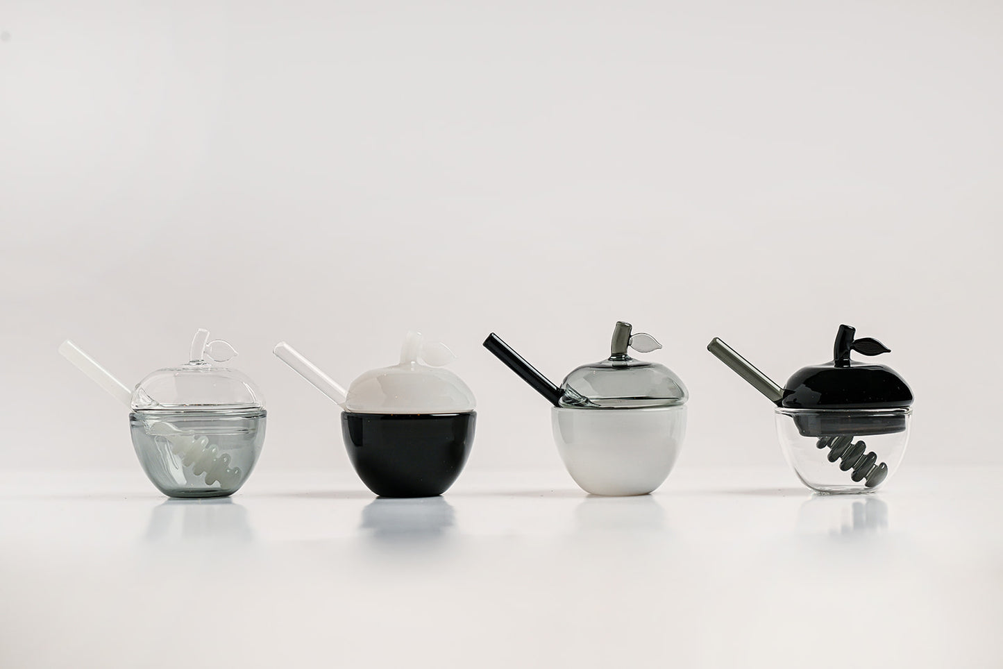 Black & White Honey Dish Set of 4