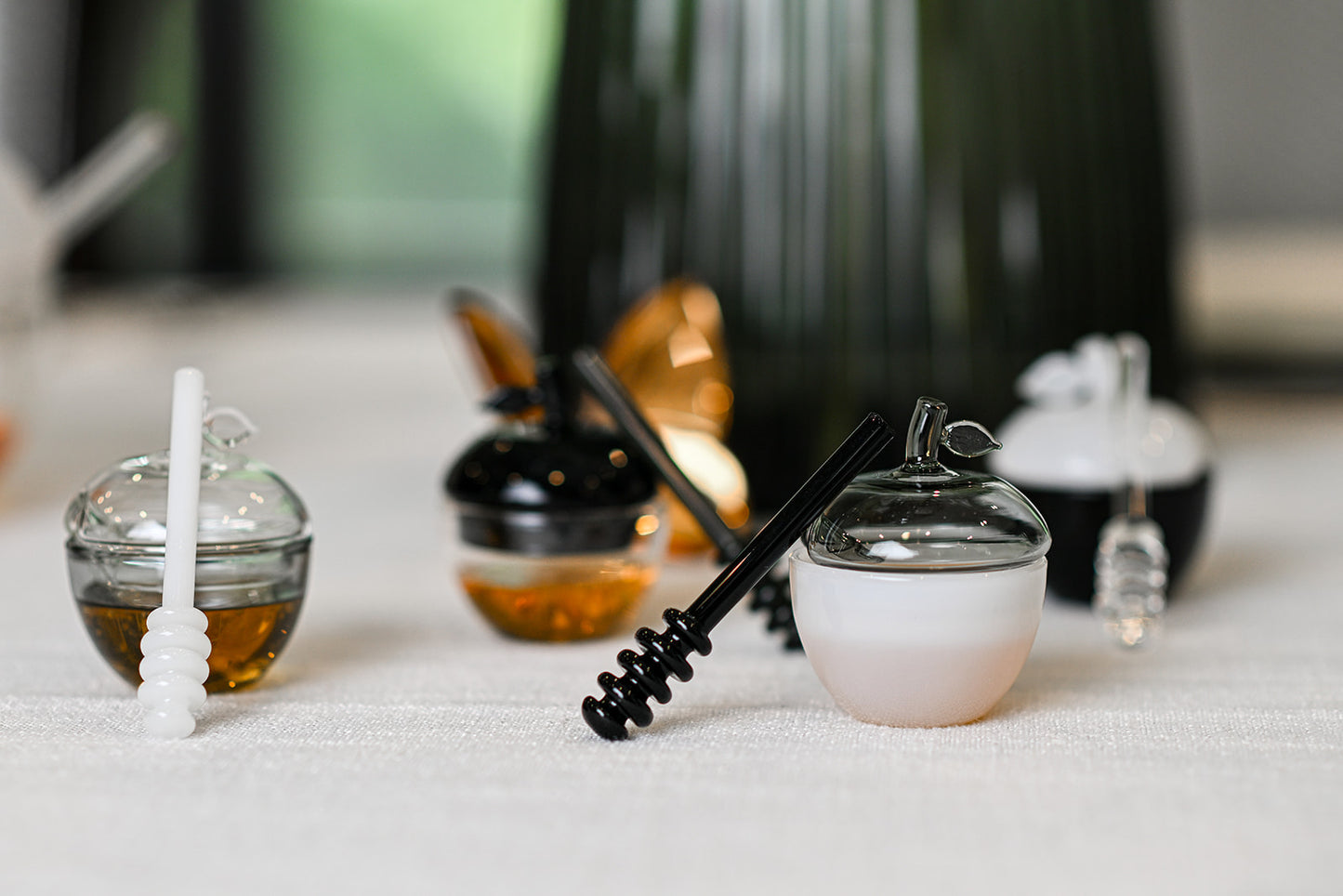 Black & White Honey Dish Set of 4
