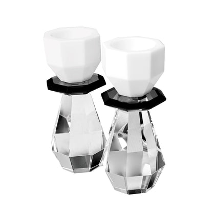 Modern Cut Tea-Light & Candle Holder in White/Black