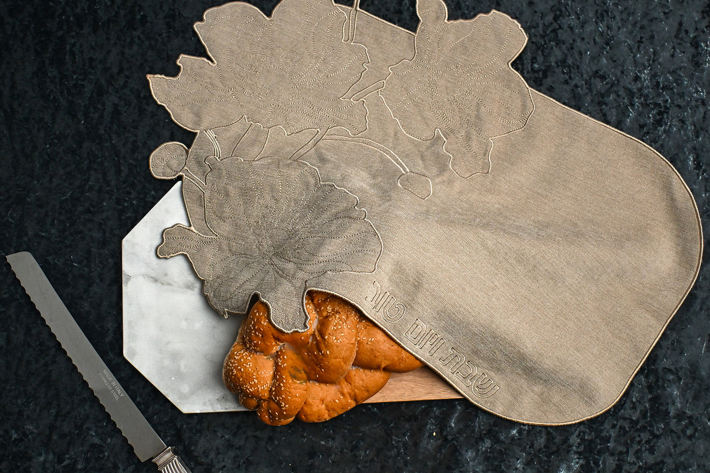 Taupe Flower Embroidered Challa Cover