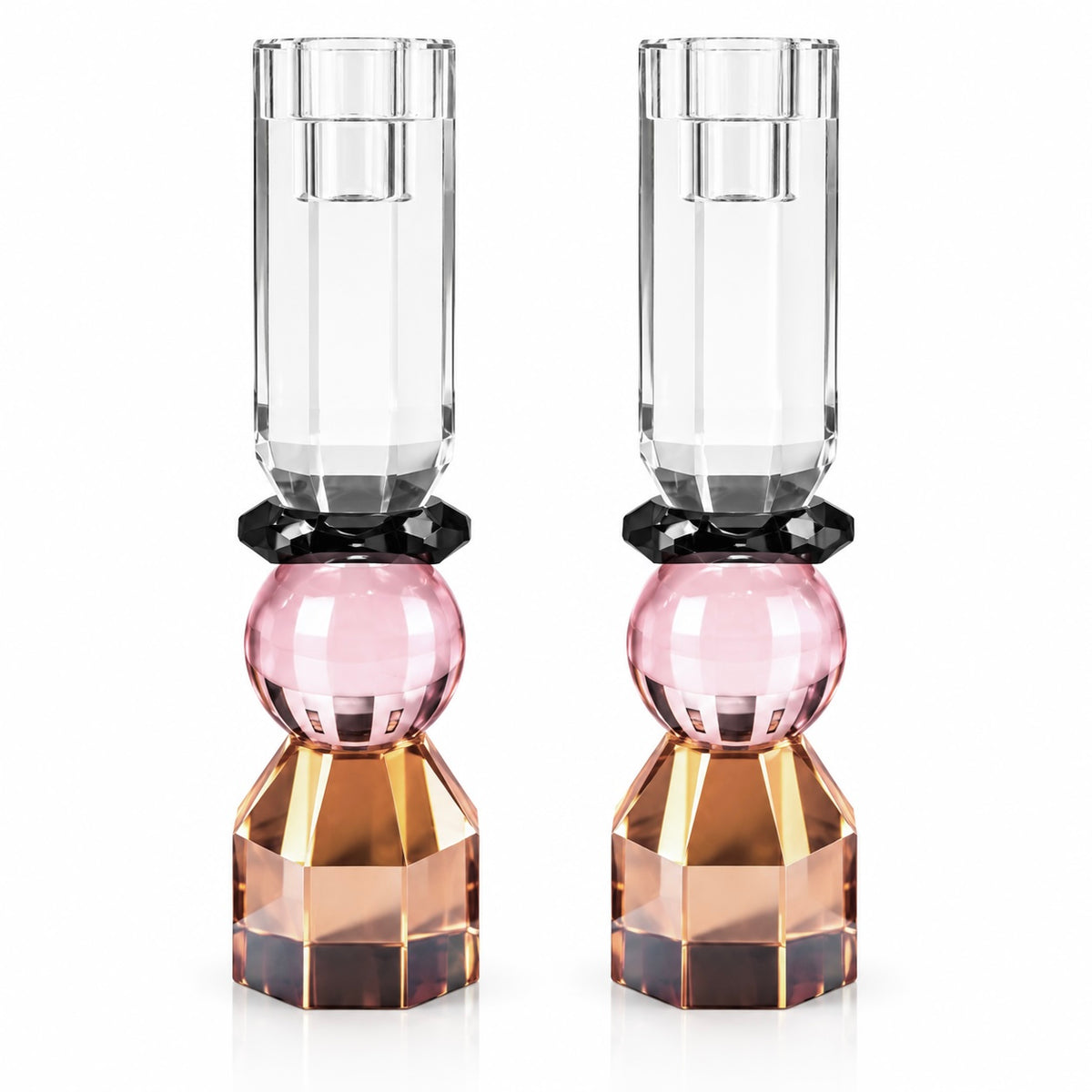 Modern Cut Tall Candle Sticks in Pink/ Amber
