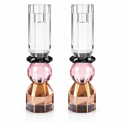 Modern Cut Tall Candle Sticks in Pink/ Amber