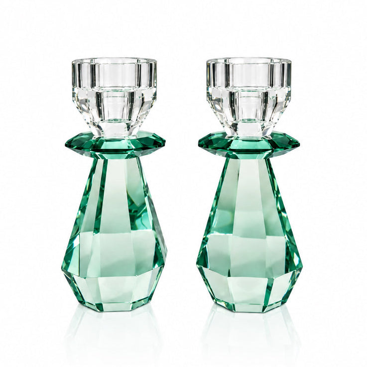 Modern Cut Tealight & Candle Holder in Emerald Green