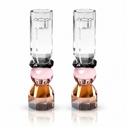Modern Cut Tall Candle Sticks in Pink/ Amber