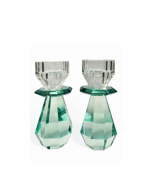 Modern Cut Candle Holder in Emerald Green