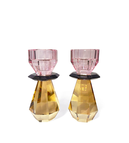 Modern Cut Candle Holder in Pink/Amber
