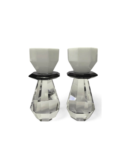 Modern Cut Candle Holder in White/Black