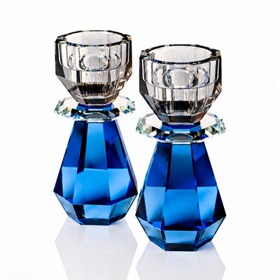 Modern Cut Tealight & Candle Holder in Cobalt/ Smoke