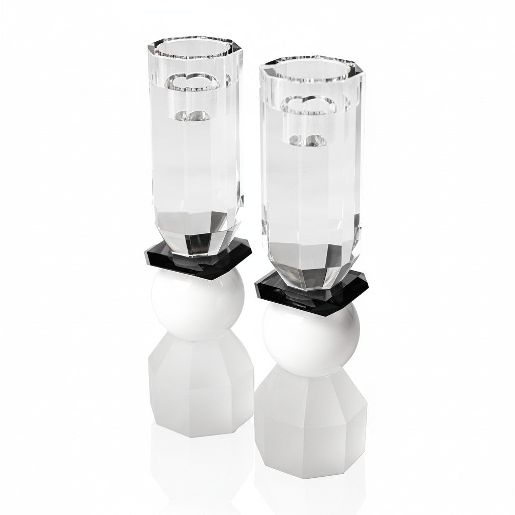 Modern Cut Tall Candle Sticks in White/ Black