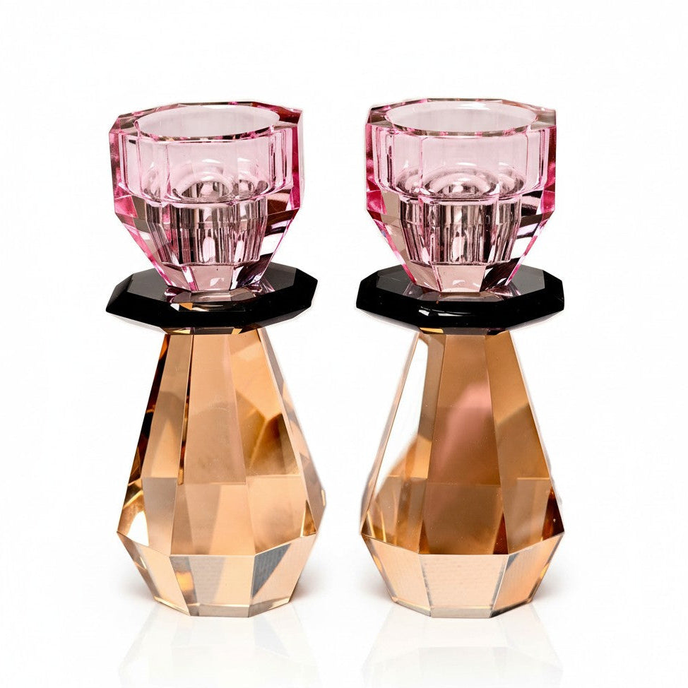 *PRE ORDER* Modern Cut Tea-Light & Candle Holder in Pink/Amber