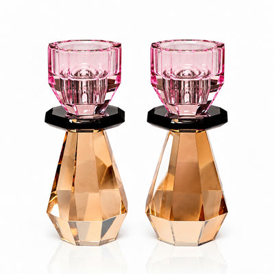 *PRE ORDER* Modern Cut Tealight & Candle Holder in Pink/Amber